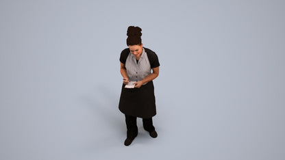 realistic 3D people woman hospitality, render-ready for V-Ray and Corona, FBX OBJ, back view render