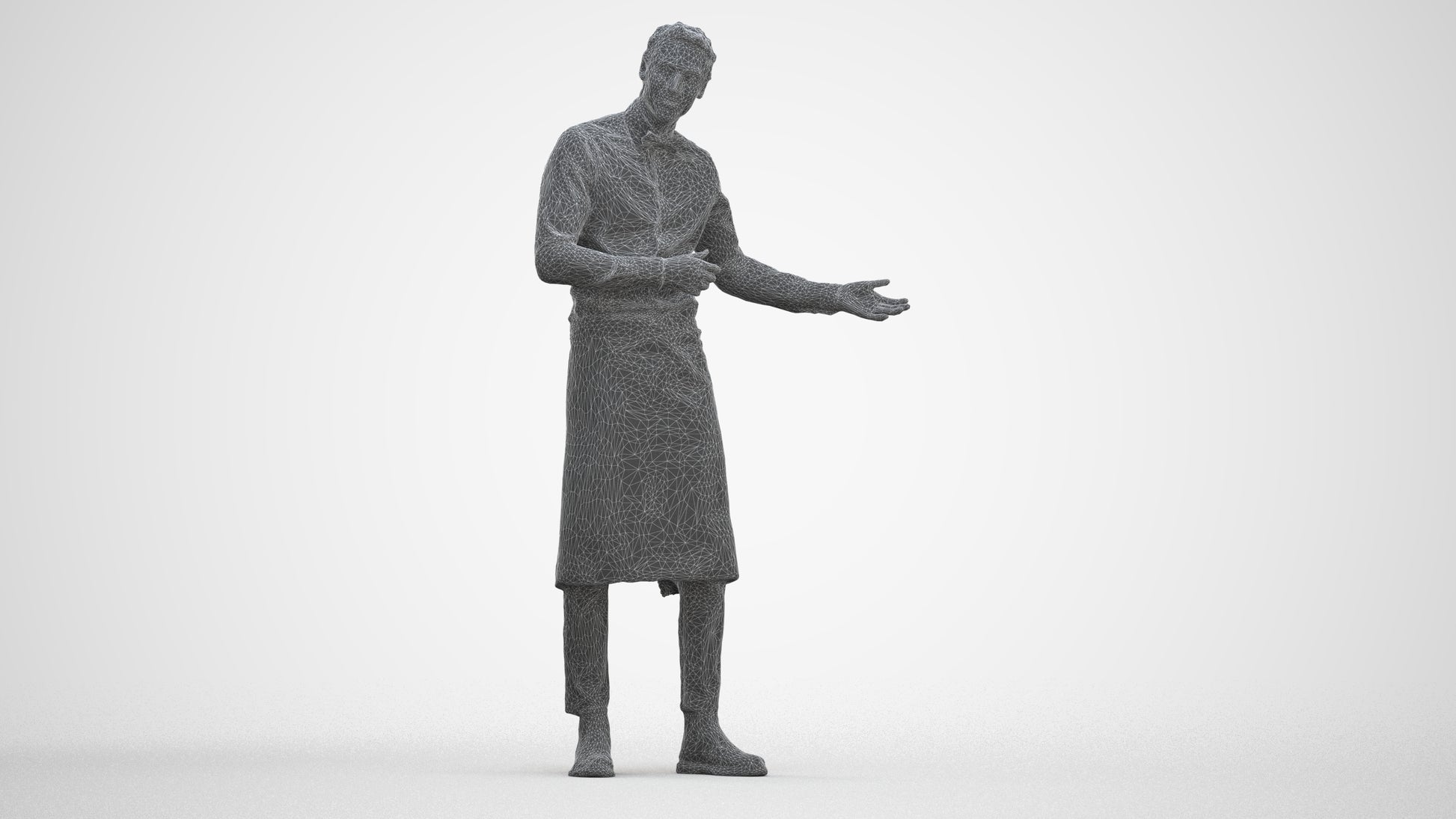 3D human model man hospitality, photogrammetry scanned person for archviz, three-quarter front view render