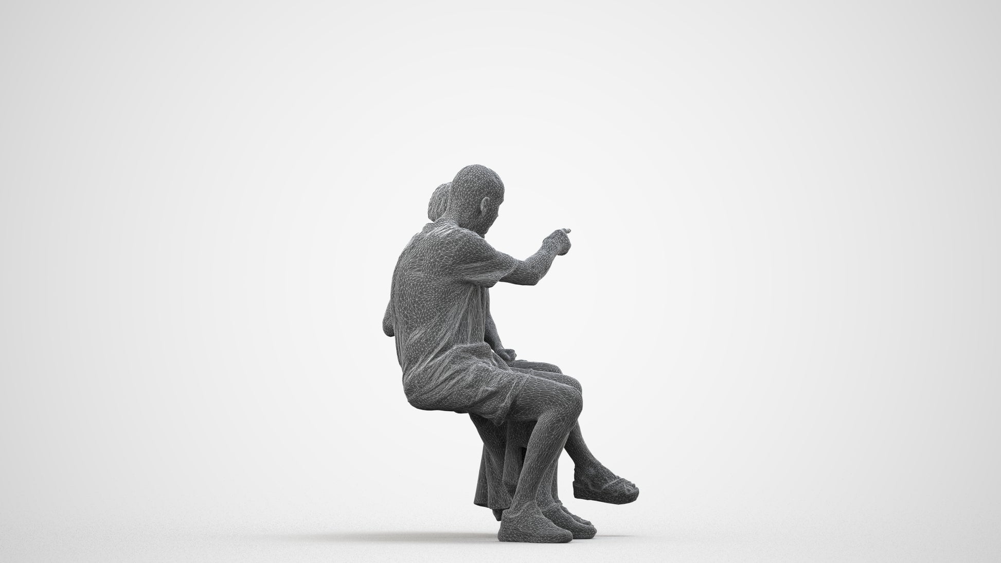photogrammetry 3D senior woman couple, realistic human model archviz FBX, wireframe side view