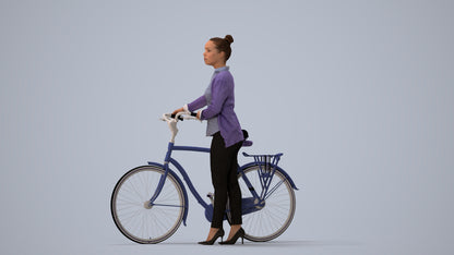 3D people model woman business cycling, scanned human for 3ds Max rendering, three-quarter view render