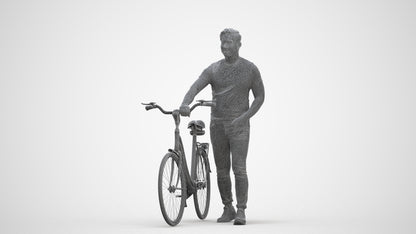 realistic 3D man casual cycling, scanned archviz people for Blender and 3ds Max, three-quarter front view render