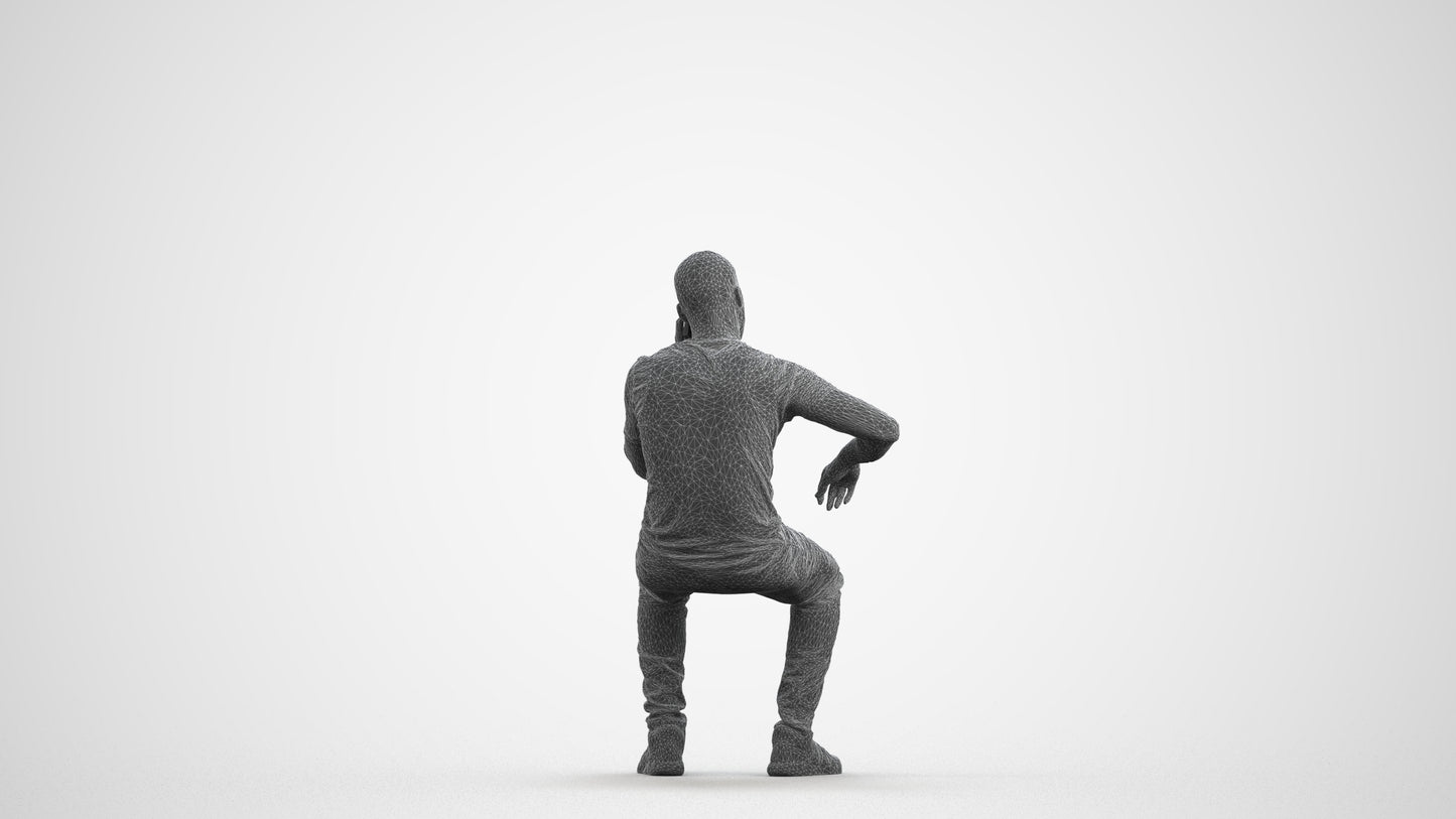 realistic 3D human man casual sitting, archviz people FBX OBJ for Blender, wireframe front view