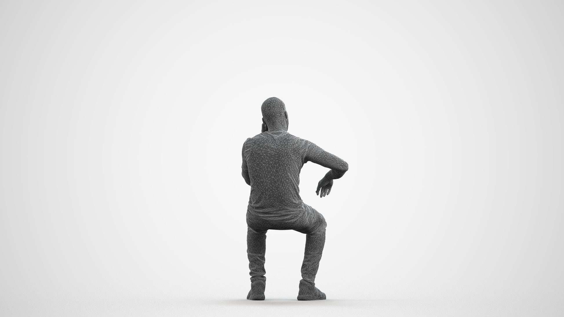 realistic 3D human man casual sitting, archviz people FBX OBJ for Blender, wireframe front view