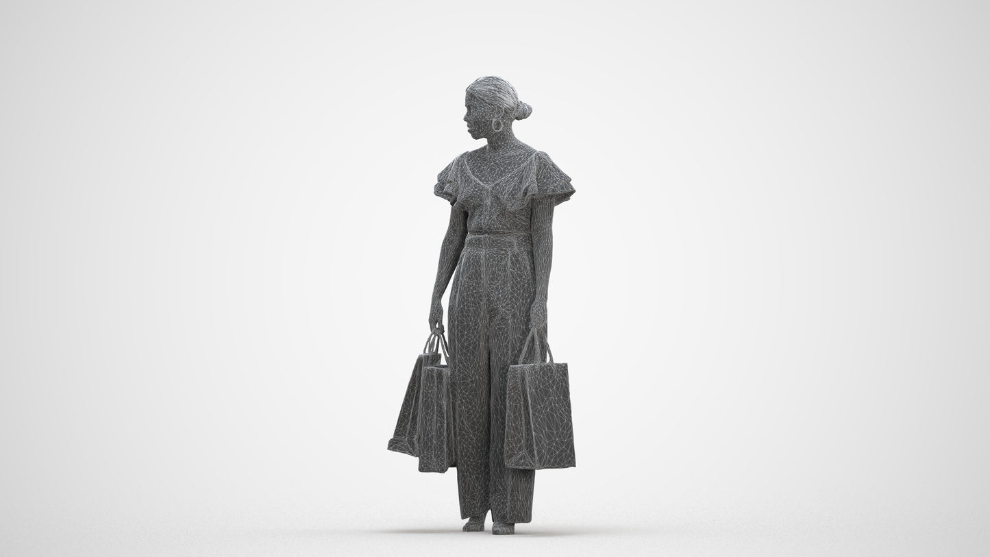 scanned 3D woman business shopping, photogrammetry people for Enscape and V-Ray, three-quarter front view render
