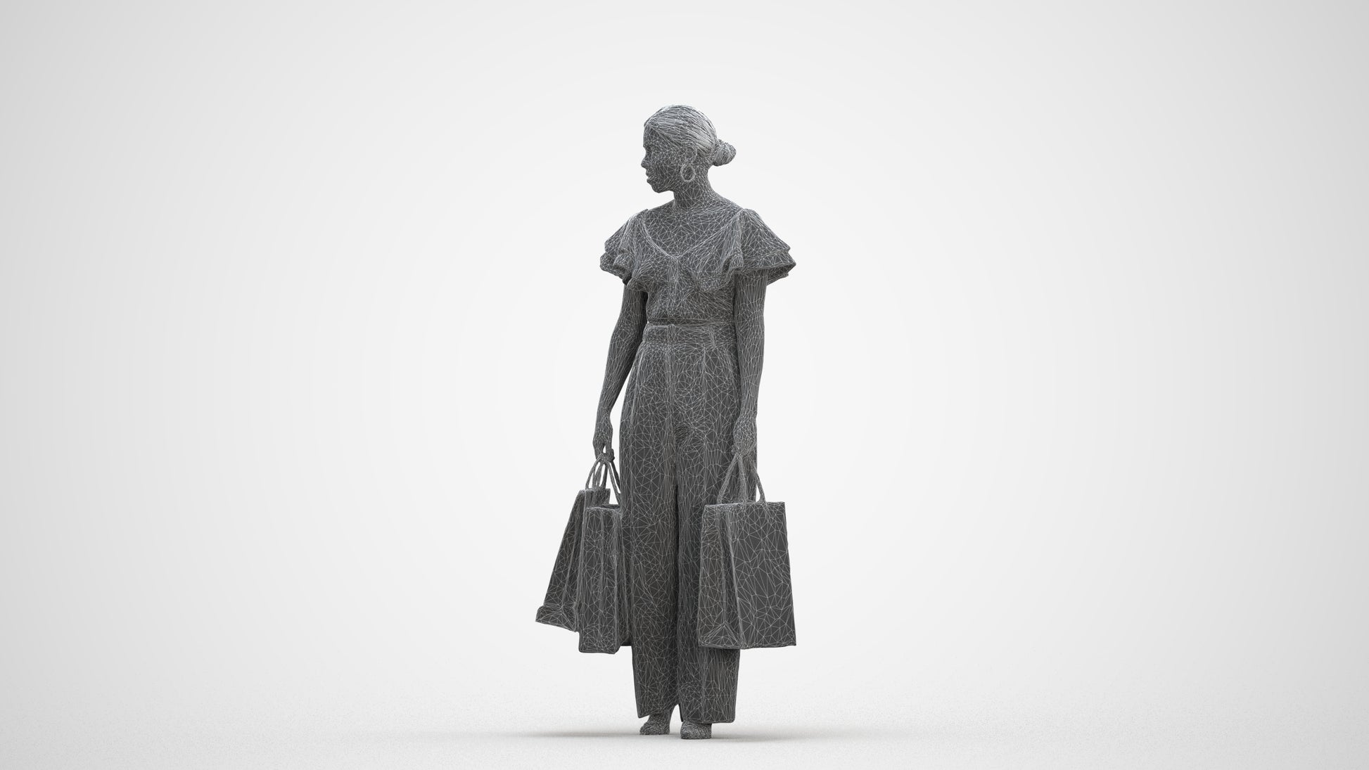 scanned 3D woman business shopping, photogrammetry people for Enscape and V-Ray, three-quarter front view render