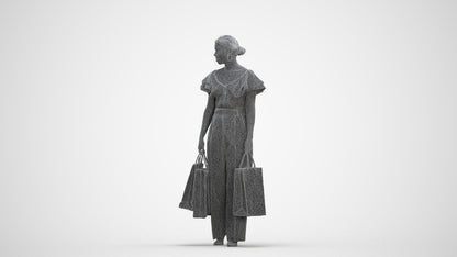 scanned 3D woman business shopping, photogrammetry people for Enscape and V-Ray, three-quarter front view render