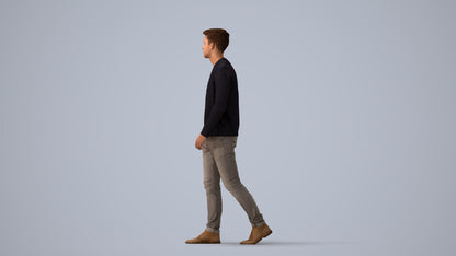 realistic 3D human man casual walking, archviz people FBX OBJ for Blender, three-quarter view render
