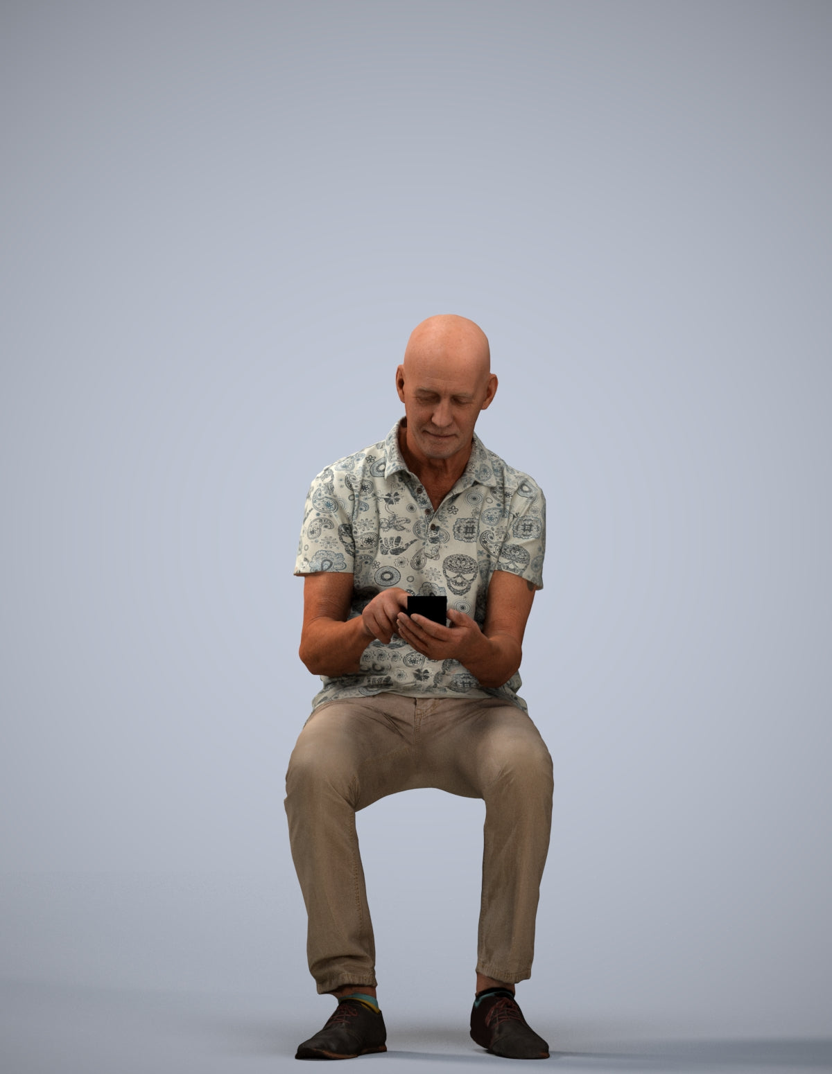 realistic 3D senior man casual sitting, scanned archviz people for Blender and 3ds Max