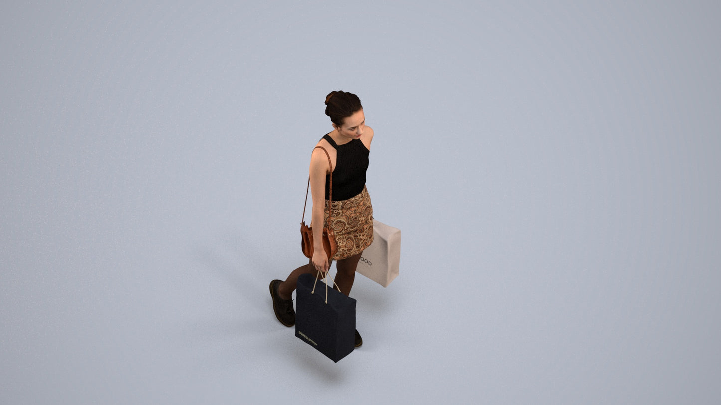 3D people model woman casual shopping, scanned human for 3ds Max rendering, back view render