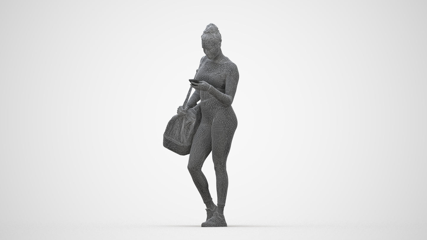 realistic 3D human woman sport, archviz people FBX OBJ for Blender, wireframe back view
