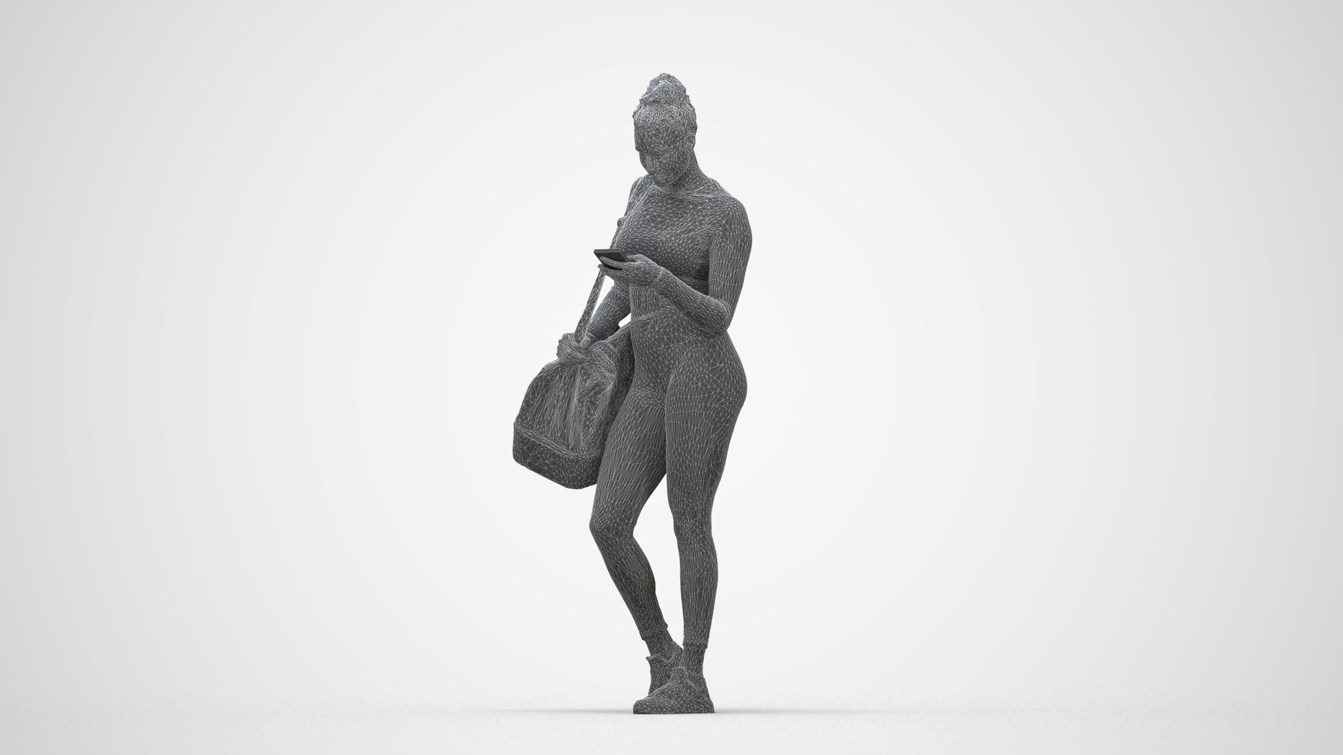 realistic 3D human woman sport, archviz people FBX OBJ for Blender, wireframe back view