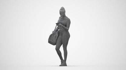 realistic 3D human woman sport, archviz people FBX OBJ for Blender, wireframe back view