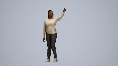 3D scanned woman standing casual, photorealistic archviz people for Enscape and SketchUp, top-down view render