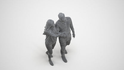 realistic 3D woman casual couple, scanned archviz people for Blender and 3ds Max, wireframe three-quarter view
