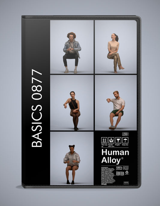 realistic 3D people sitting set, 5 render-ready models for V-Ray and Corona