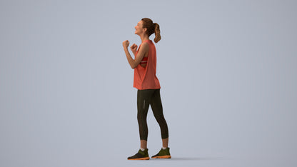 realistic 3D human woman sport, archviz people FBX OBJ for Blender, three-quarter view render