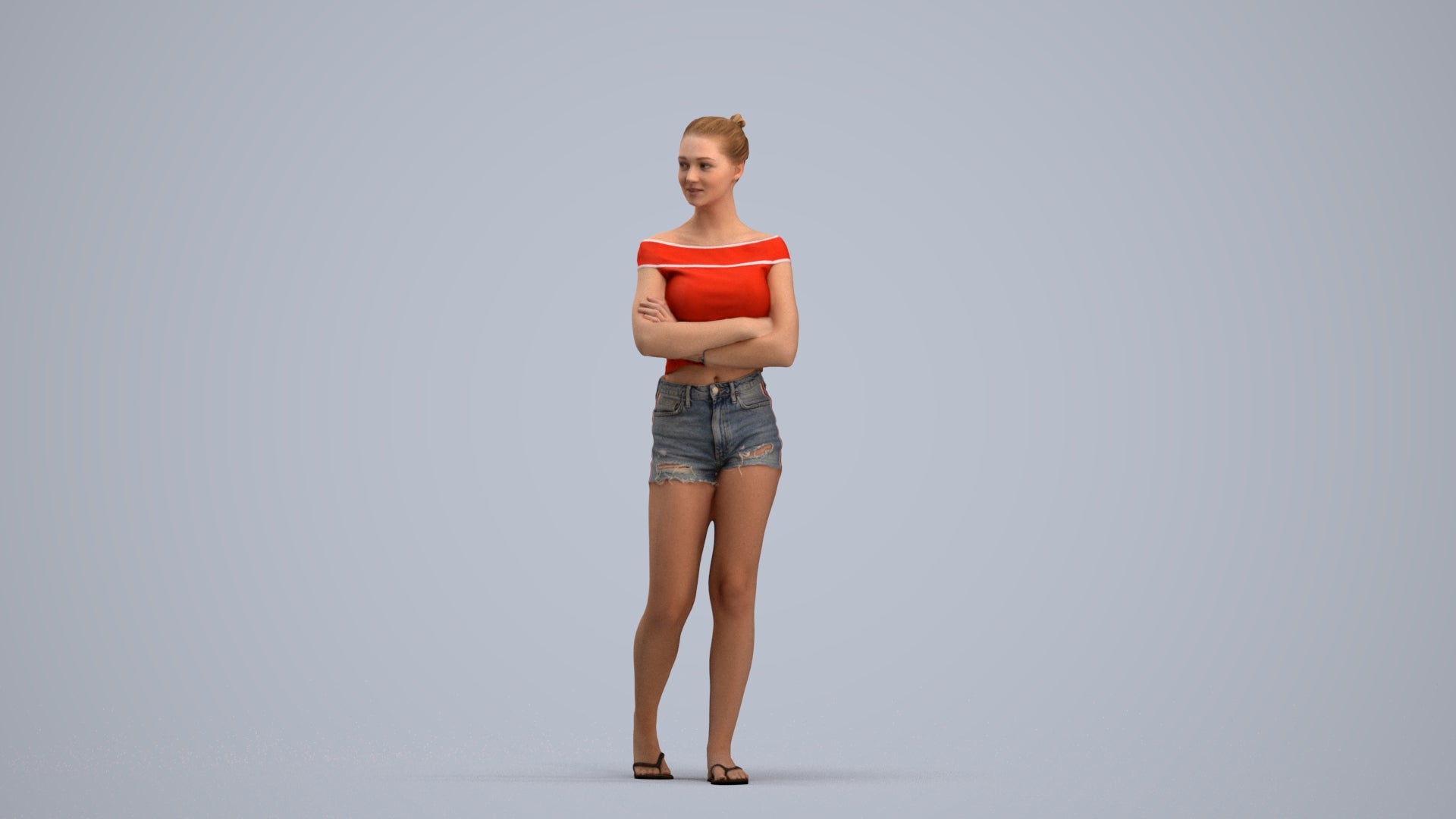 3D scanned girl walking casual, photorealistic archviz people for Enscape and SketchUp, standing pose render