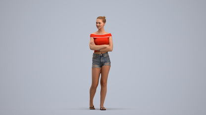 3D scanned girl walking casual, photorealistic archviz people for Enscape and SketchUp, standing pose render