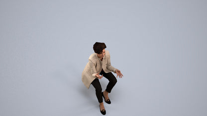 realistic 3D woman business sitting, scanned archviz people for Blender and 3ds Max, back view render