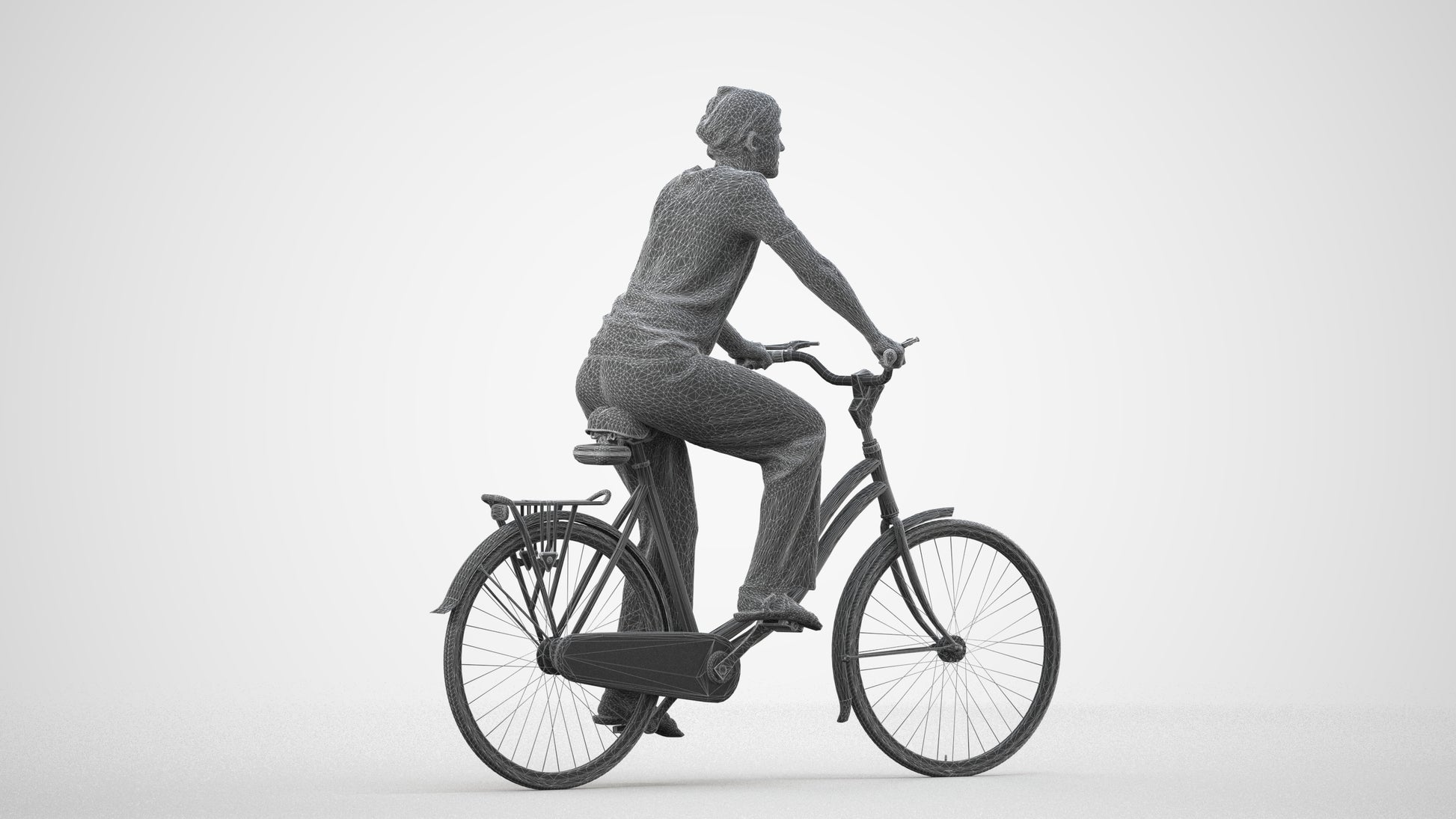 scanned 3D woman casual cycling, photogrammetry people for Enscape and V-Ray, wireframe side view