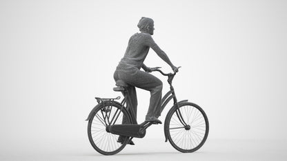 scanned 3D woman casual cycling, photogrammetry people for Enscape and V-Ray, wireframe side view