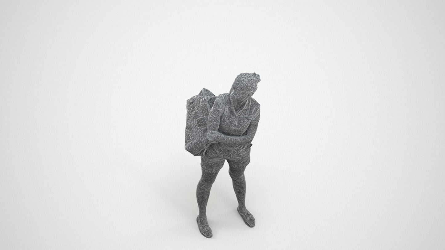 3D people model woman casual standing, scanned human for 3ds Max rendering, wireframe three-quarter view