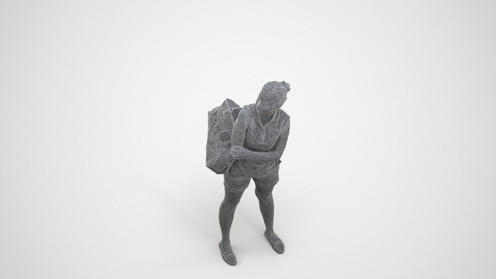 3D people model woman casual standing, scanned human for 3ds Max rendering, wireframe three-quarter view