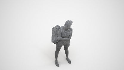3D people model woman casual standing, scanned human for 3ds Max rendering, wireframe three-quarter view