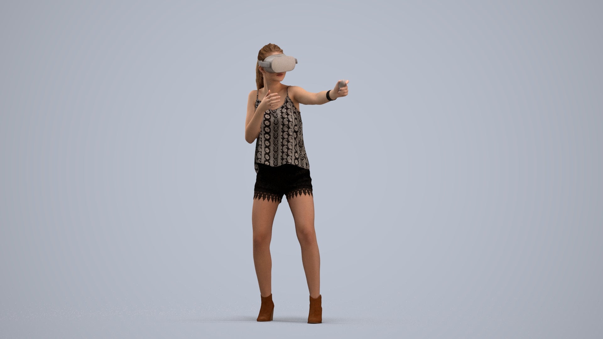 scanned 3D girl casual standing, photogrammetry people for Enscape and V-Ray, standing pose render