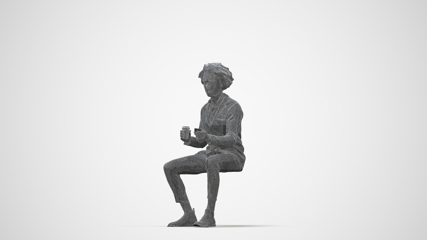 realistic 3D people man business sitting, render-ready for V-Ray and Corona, FBX OBJ, wireframe back view