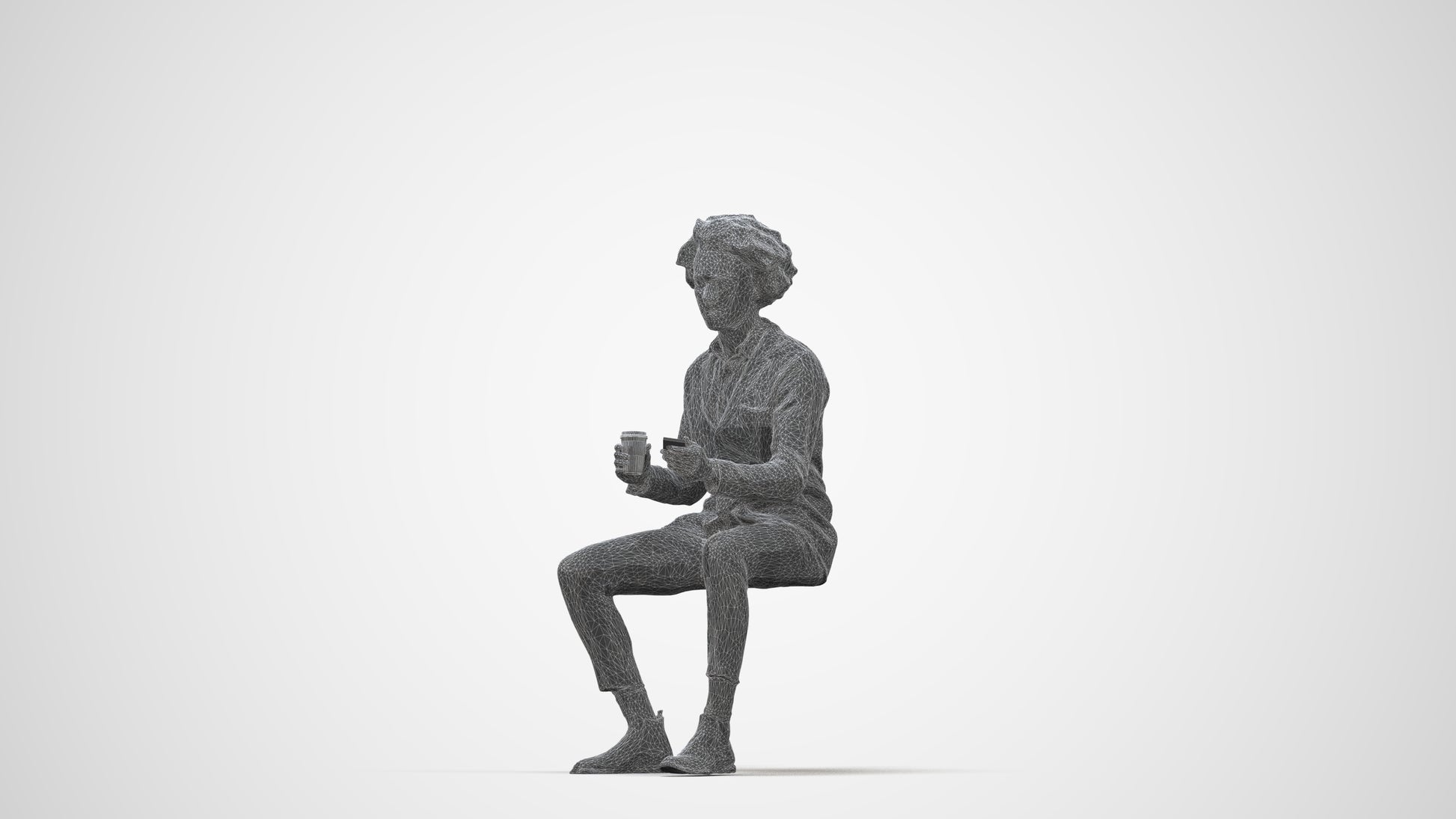 realistic 3D people man business sitting, render-ready for V-Ray and Corona, FBX OBJ, wireframe back view