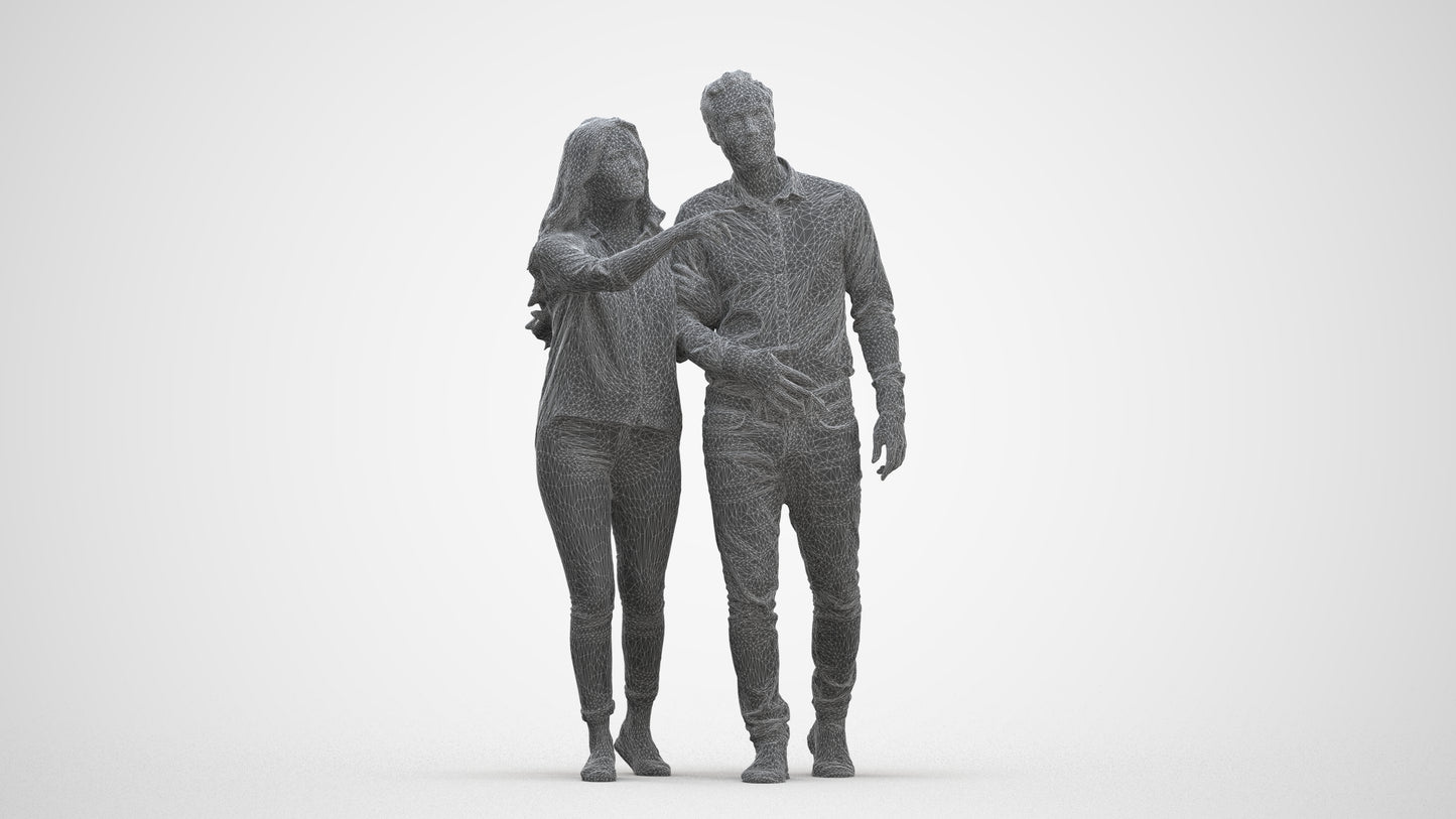realistic 3D woman casual couple, scanned archviz people for Blender and 3ds Max, three-quarter front view render