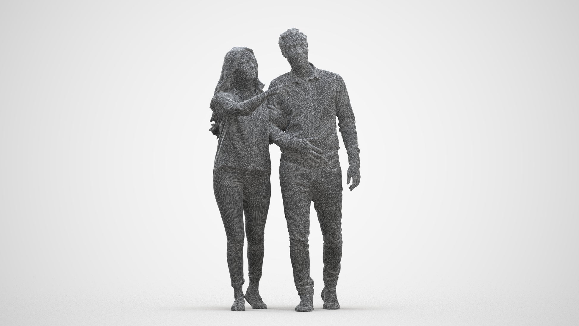 realistic 3D woman casual couple, scanned archviz people for Blender and 3ds Max, three-quarter front view render
