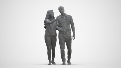 realistic 3D woman casual couple, scanned archviz people for Blender and 3ds Max, three-quarter front view render