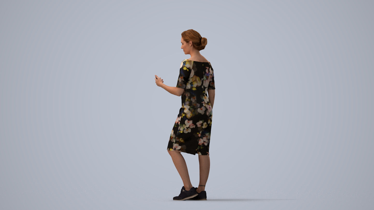 3D people model woman casual standing, scanned human for 3ds Max rendering, three-quarter view render