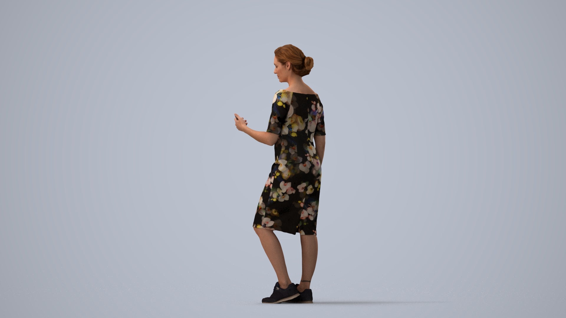 3D people model woman casual standing, scanned human for 3ds Max rendering, three-quarter view render