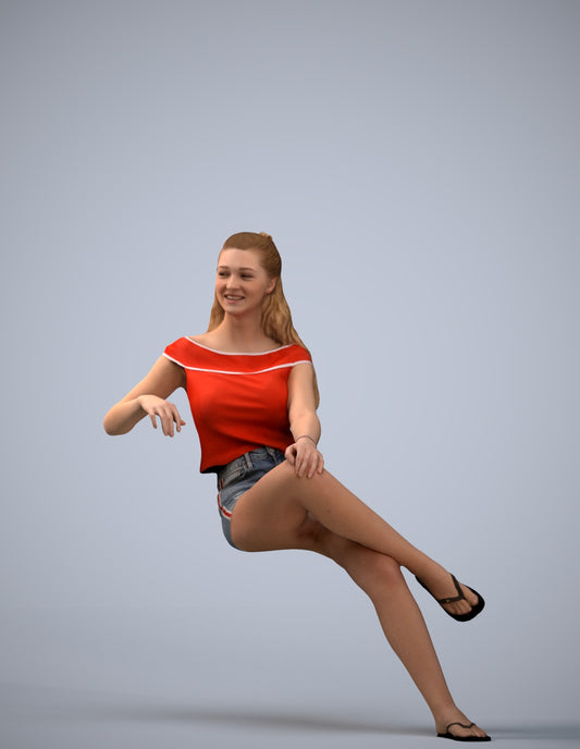 scanned 3D woman casual sitting, photogrammetry people for Enscape and V-Ray