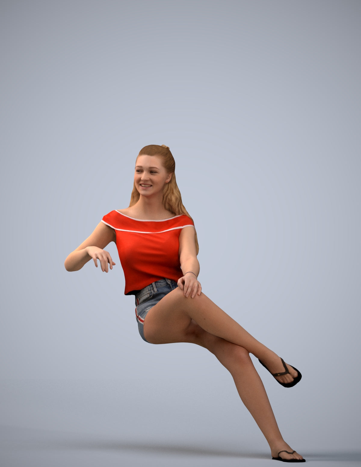scanned 3D woman casual sitting, photogrammetry people for Enscape and V-Ray