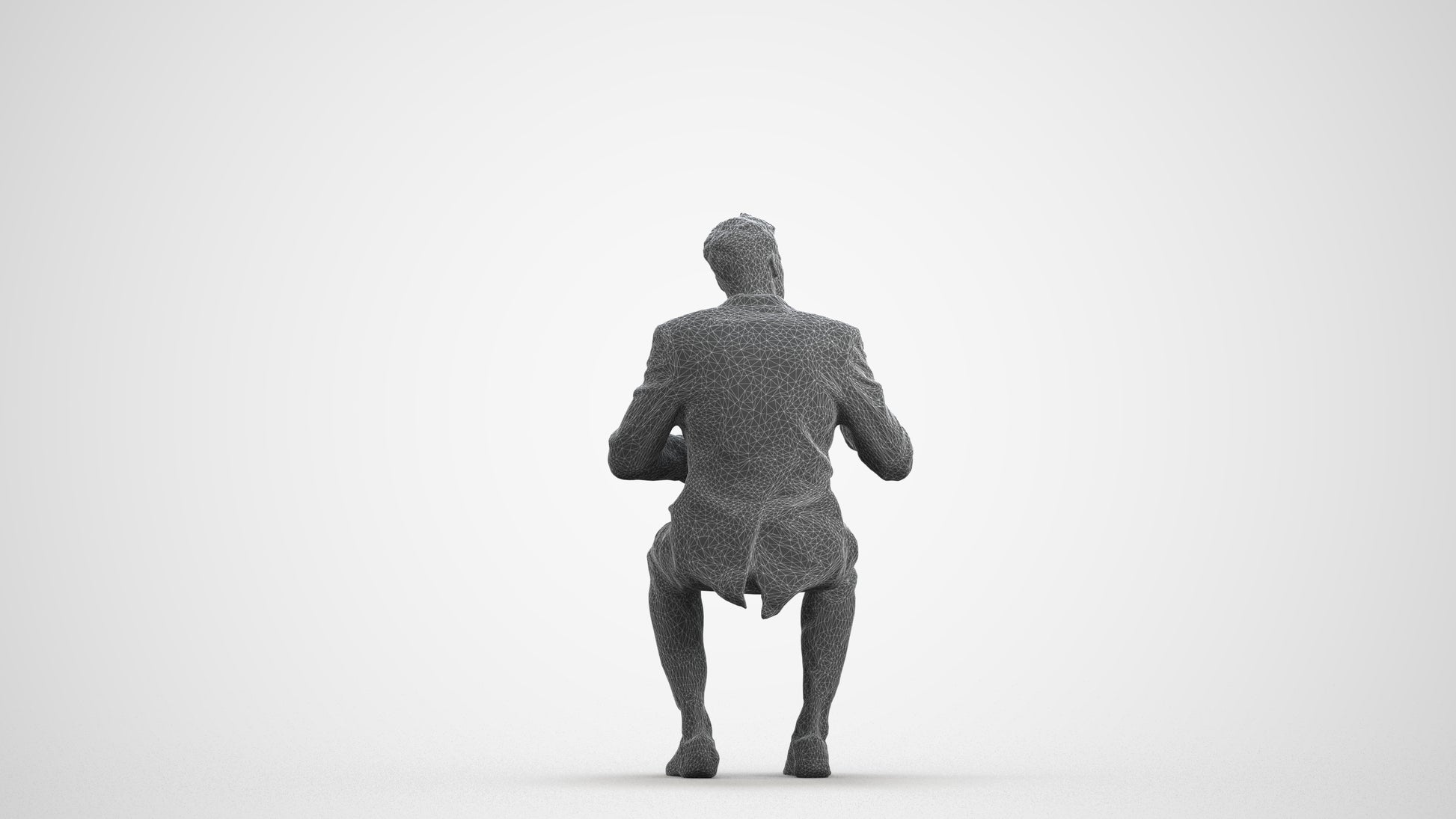 3D people model man business, scanned human for 3ds Max rendering, wireframe front view