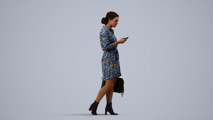 realistic 3D woman casual walking, scanned archviz people for Blender and 3ds Max, side view render