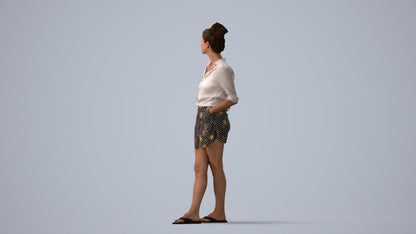 realistic 3D human woman casual standing, archviz people FBX OBJ for Blender, three-quarter view render