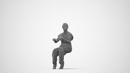 3D scanned woman sitting casual, photorealistic archviz people for Enscape and SketchUp, wireframe back view