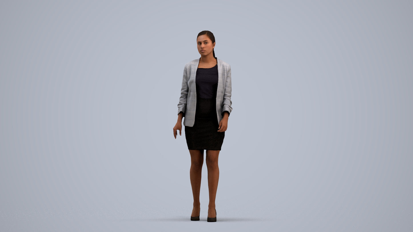 photogrammetry 3D woman business walking, realistic human model archviz FBX, standing pose render