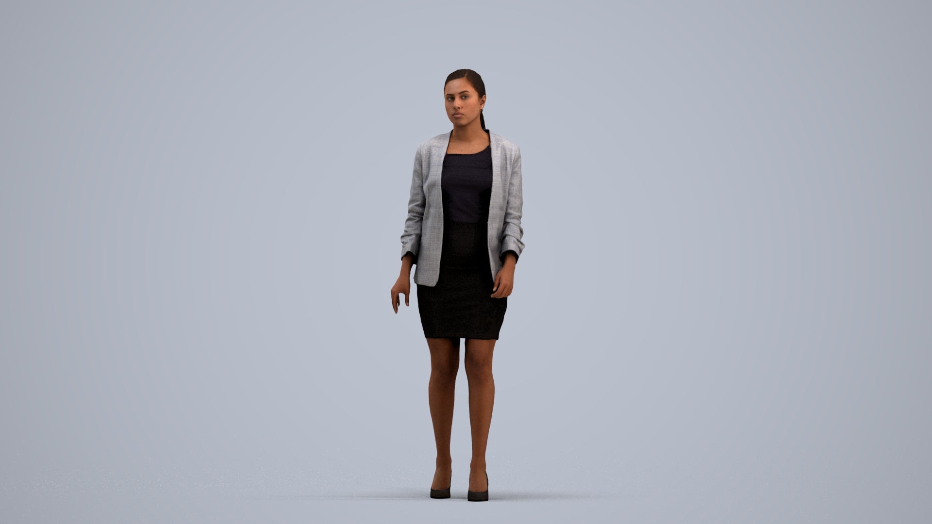 photogrammetry 3D woman business walking, realistic human model archviz FBX, standing pose render