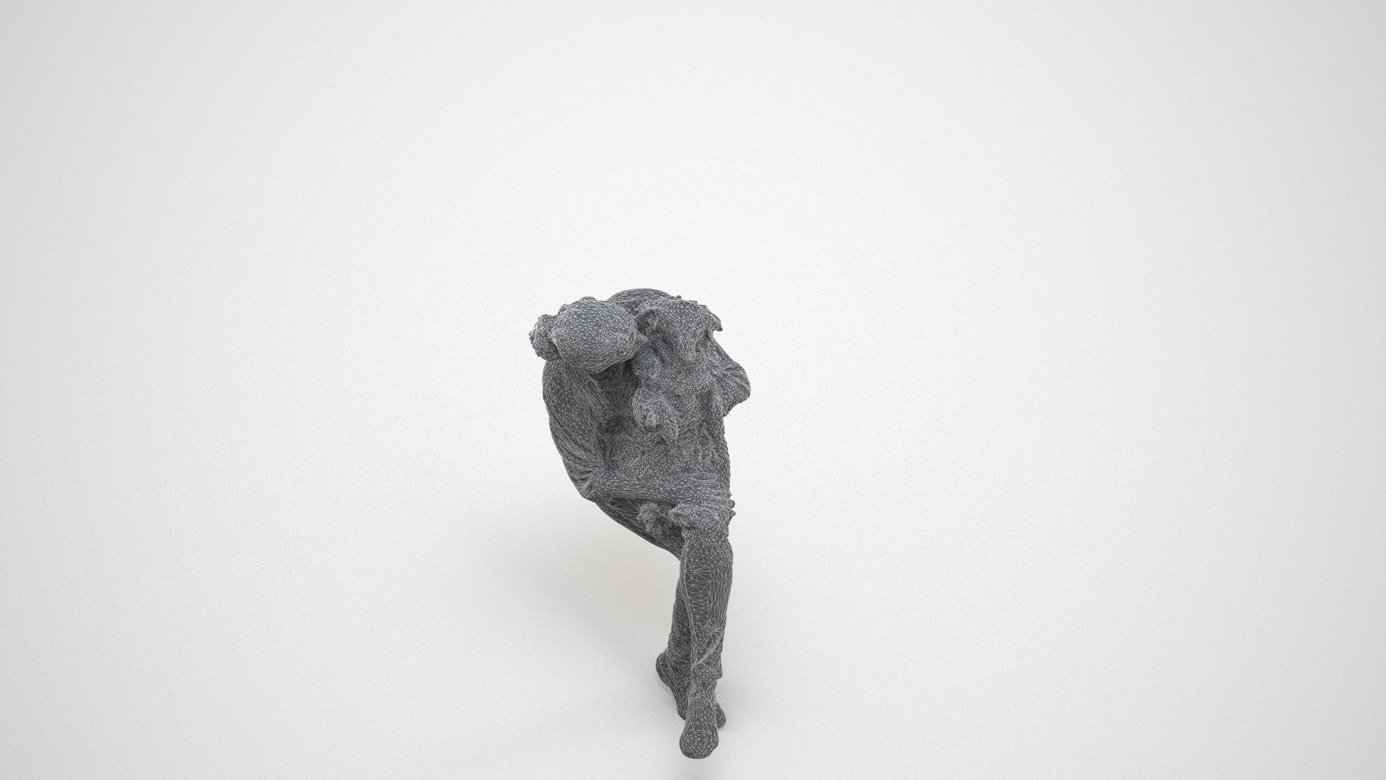 realistic 3D people woman casual sitting, render-ready for V-Ray and Corona, FBX OBJ, wireframe three-quarter view