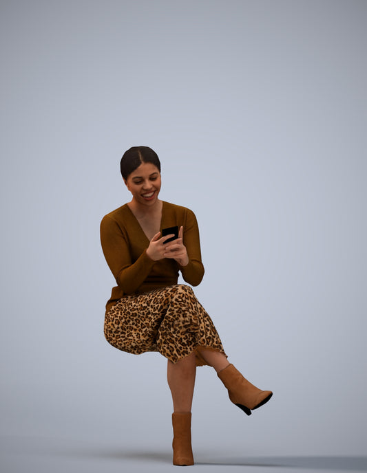 scanned 3D woman casual sitting, photogrammetry people for Enscape and V-Ray