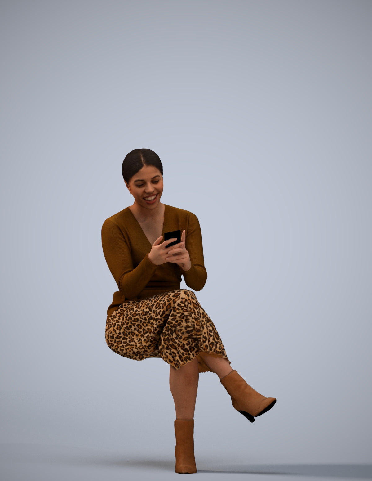 scanned 3D woman casual sitting, photogrammetry people for Enscape and V-Ray