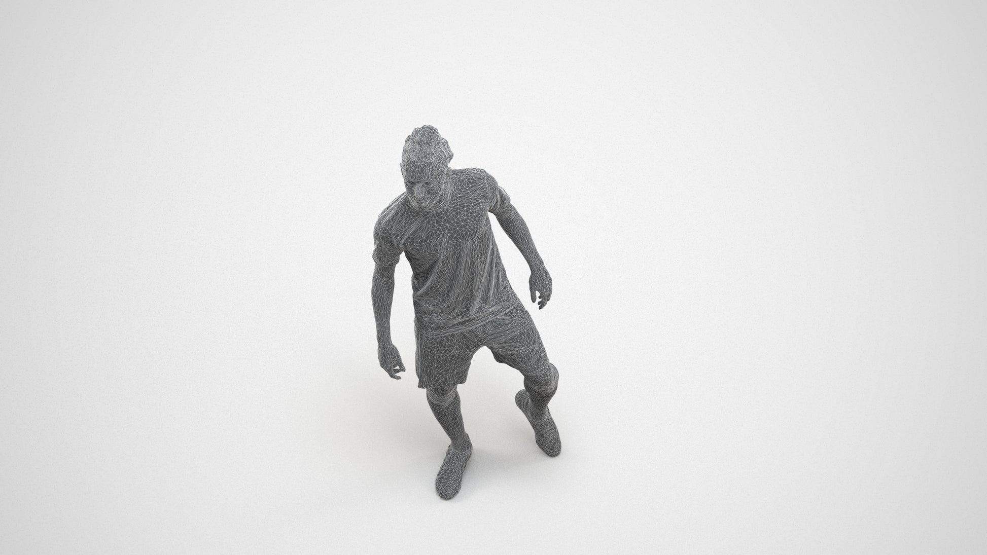 realistic 3D human man sport, archviz people FBX OBJ for Blender, wireframe three-quarter view