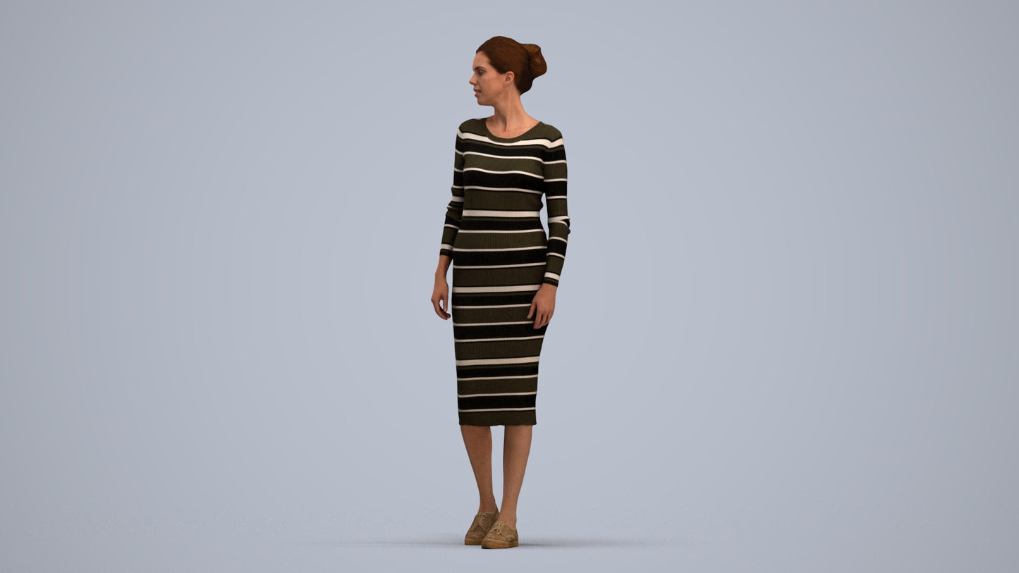 3D scanned woman walking casual, photorealistic archviz people for Enscape and SketchUp, standing pose render