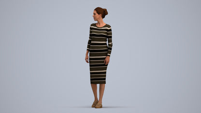 3D scanned woman walking casual, photorealistic archviz people for Enscape and SketchUp, standing pose render